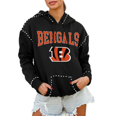 Gameday Couture Women's Oversized Catch the Vibe Studded Pullover Hoodie - Cincinnati Bengals