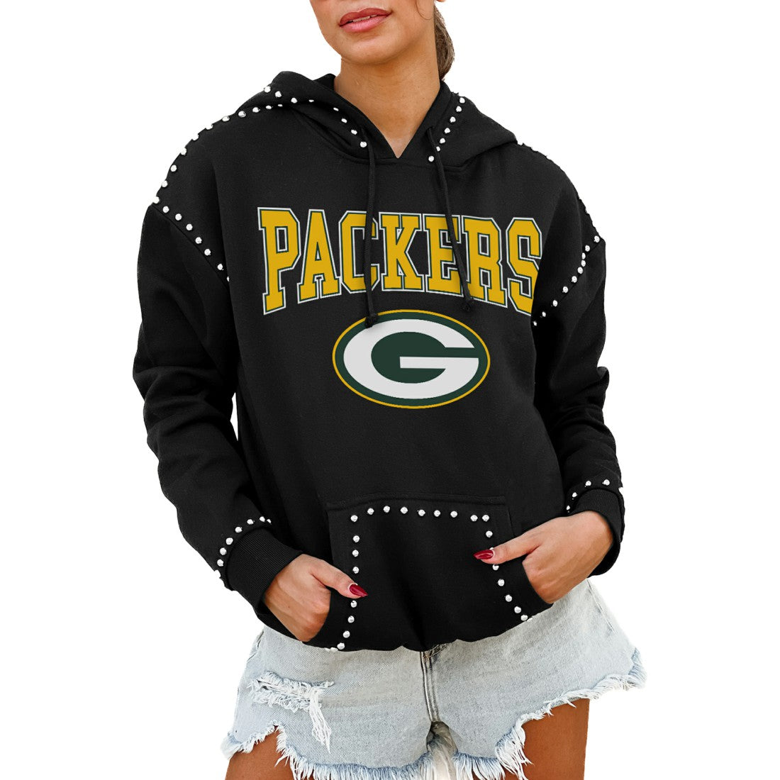 Gameday Couture Women's Oversized Catch the Vibe Studded Pullover Hoodie - Green Bay Packers