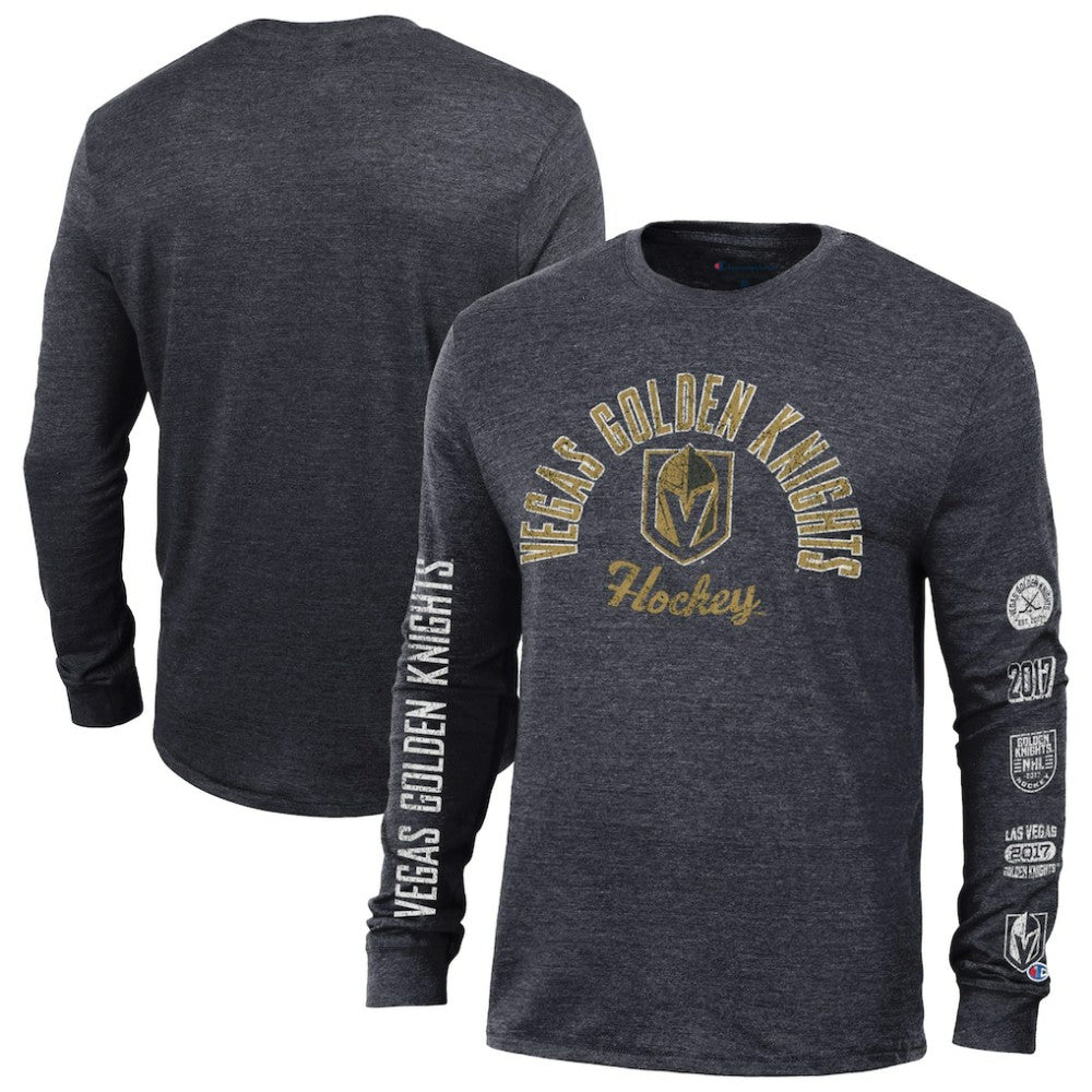 NHL Black Vegas Golden Knights Champion Multi-Logo Tri-Blend Long Sleeve T-Shirt