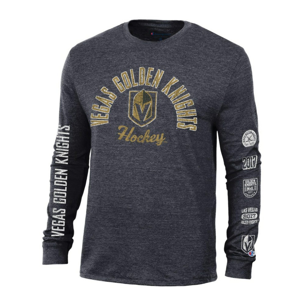NHL Black Vegas Golden Knights Champion Multi-Logo Tri-Blend Long Sleeve T-Shirt