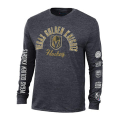 NHL Black Vegas Golden Knights Champion Multi-Logo Tri-Blend Long Sleeve T-Shirt
