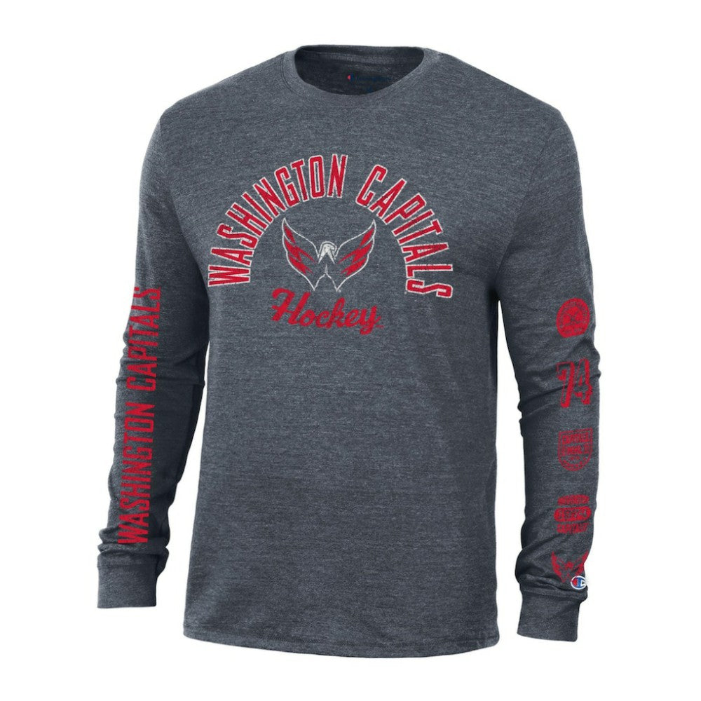 NHL Heather Navy Washington Capitals Champion Multi-Logo Tri-Blend Long Sleeve T-Shirt