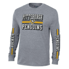 NHL Heather Gray Pittsburgh Penguins Champion Tri-Blend Dual-Stripe Long Sleeve T-Shirt
