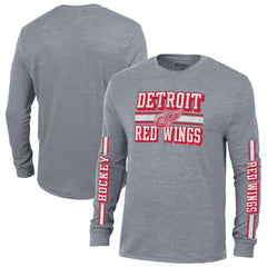 NHL Heather Gray Detroit Red Wings Champion Tri-Blend Dual-Stripe Long Sleeve T-Shirt