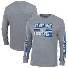 NHL Heather Gray Tampa Bay Lightning Champion Tri-Blend Dual-Stripe Long Sleeve T-Shirt