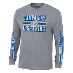 NHL Heather Gray Tampa Bay Lightning Champion Tri-Blend Dual-Stripe Long Sleeve T-Shirt