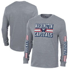 NHL Heather Gray Washington Capitals Champion Tri-Blend Dual-Stripe Long Sleeve T-Shirt