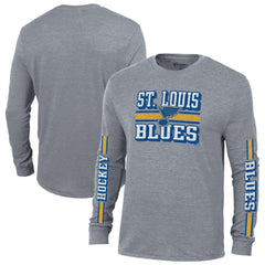 NHL Heather Gray St. Louis Blues Champion Tri-Blend Dual-Stripe Long Sleeve T-Shirt
