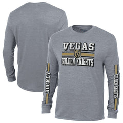 NHL Heather Gray Vegas Golden Knights Champion Tri-Blend Dual-Stripe Long Sleeve T-Shirt