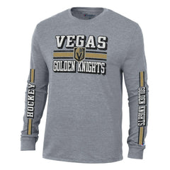 NHL Heather Gray Vegas Golden Knights Champion Tri-Blend Dual-Stripe Long Sleeve T-Shirt