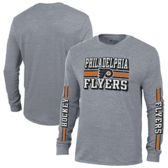 NHL Heather Gray Philadelphia Flyers Champion Tri-Blend Dual-Stripe Long Sleeve T-Shirt