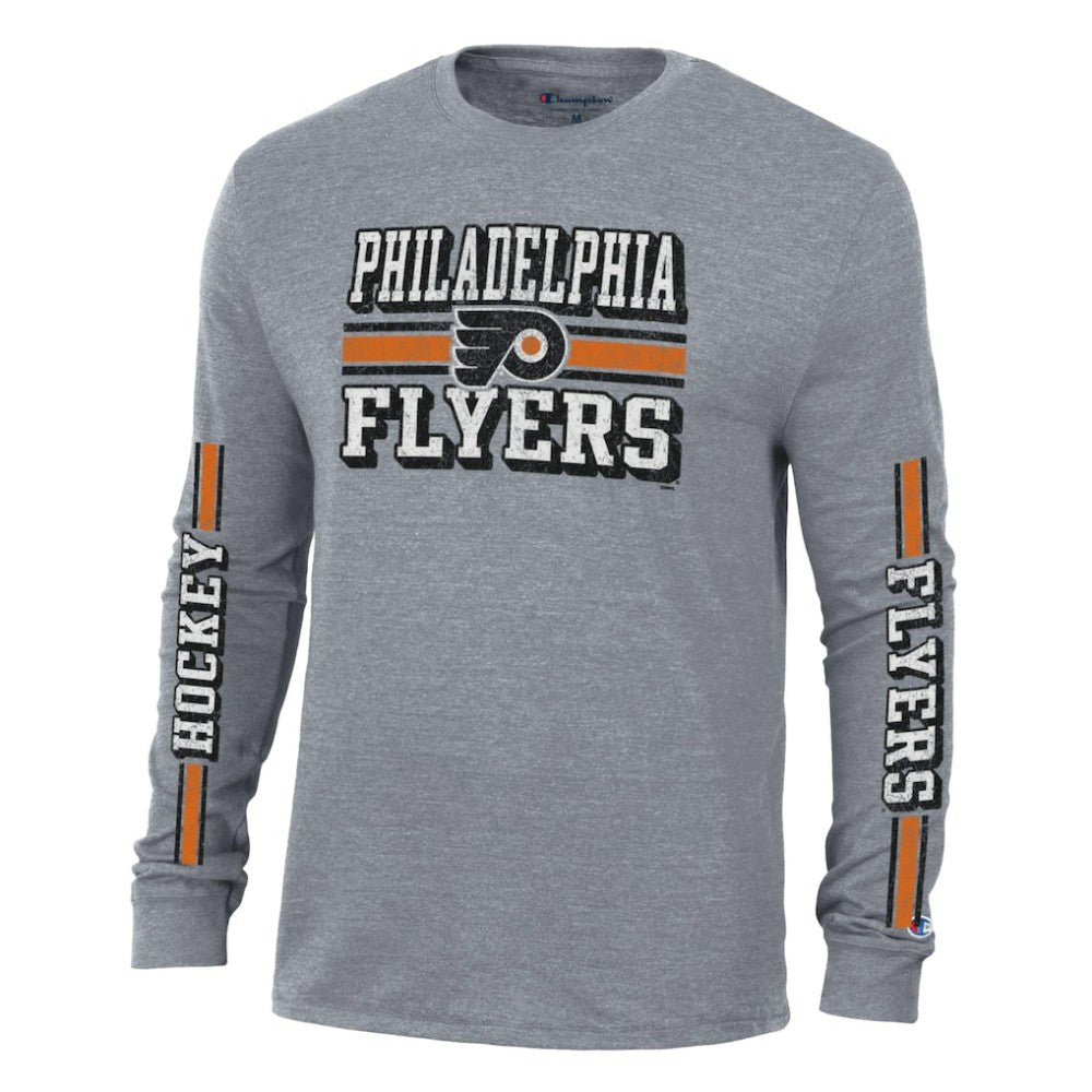 NHL Heather Gray Philadelphia Flyers Champion Tri-Blend Dual-Stripe Long Sleeve T-Shirt
