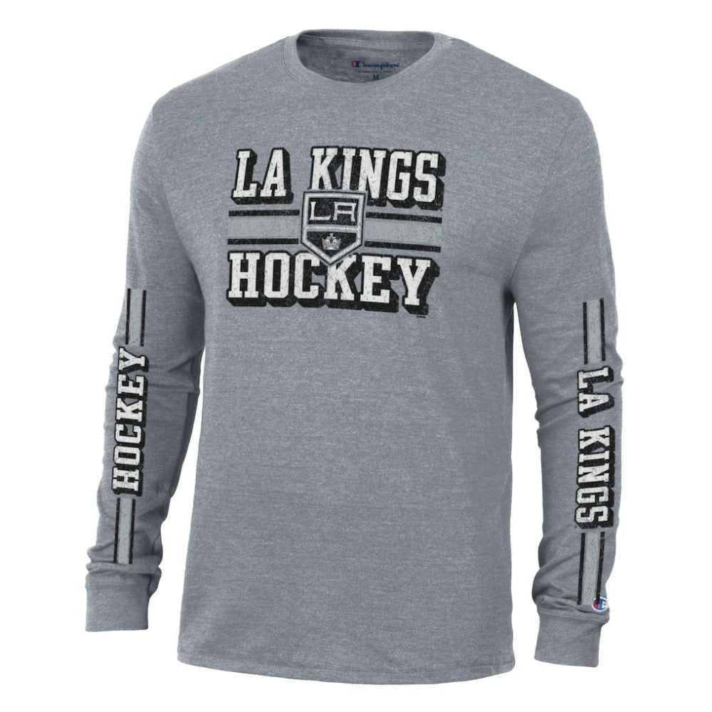 NHL Heather Gray Los Angeles Kings Champion Tri-Blend Dual-Stripe Long Sleeve T-Shirt