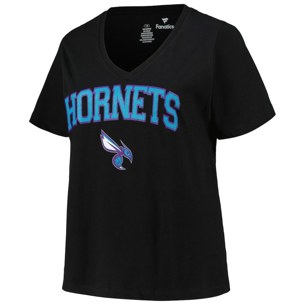NBA Charlotte Hornets Profile Women's Plus Size Arch Over Logo V-Neck T-Shirt
