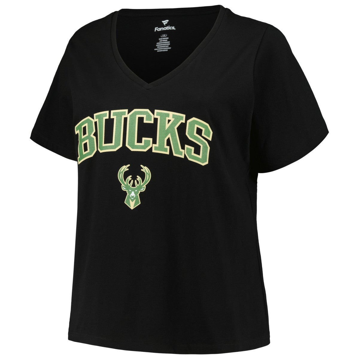 NBA Milwaukee Bucks Profile Women's Plus Size Arch Over Logo V-Neck T-Shirt