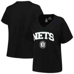 NBA Brooklyn Nets Profile Women's Plus Size Arch Over Logo V-Neck T-Shirt