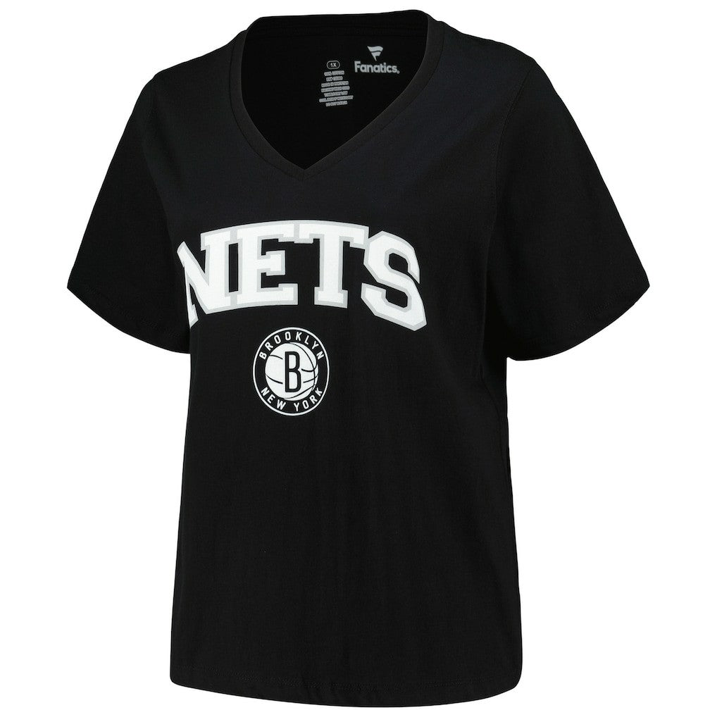 NBA Brooklyn Nets Profile Women's Plus Size Arch Over Logo V-Neck T-Shirt