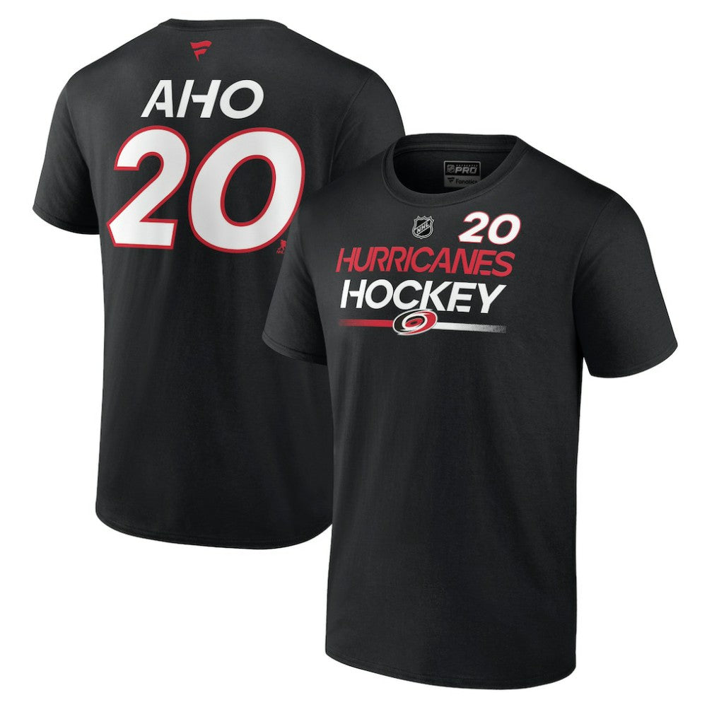 NHL Black Sebastian Aho Carolina Hurricanes Fanatics  Authentic Pro Prime Name & Number T-Shirt