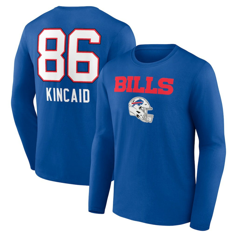 Dalton Kincaid  Team Wordmark Player Name & Number Long Sleeve T-Shirt - Buffalo Bills