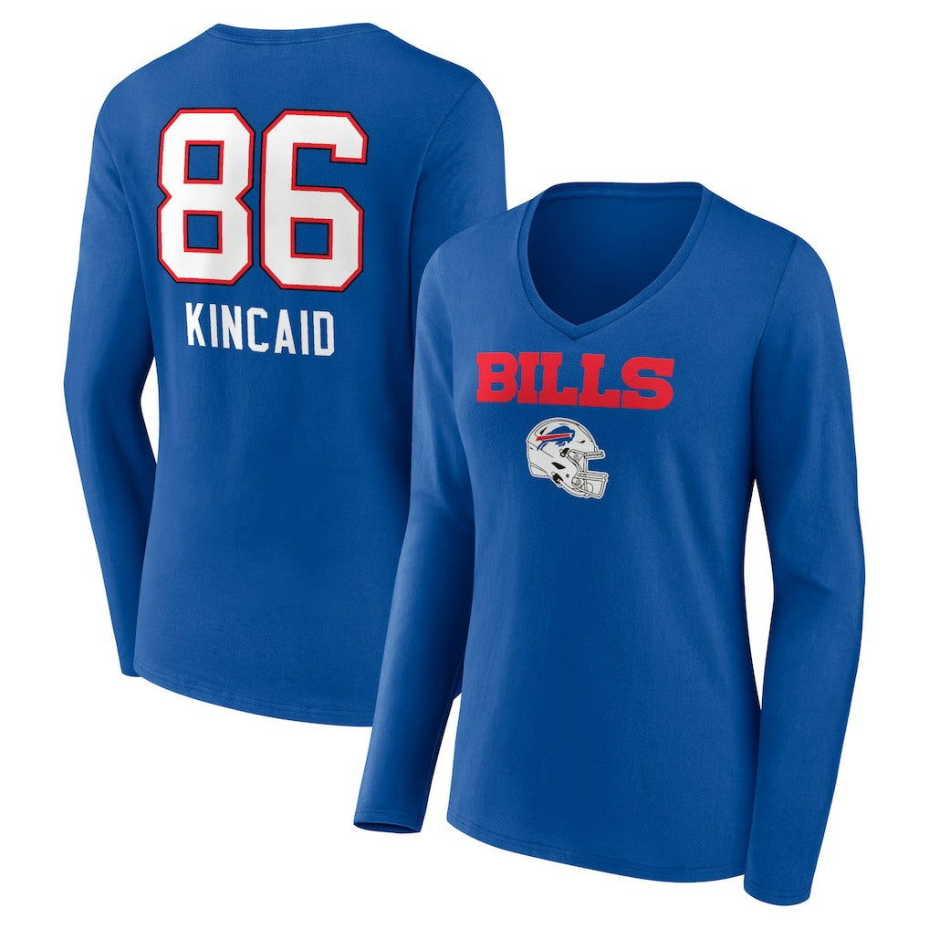 Dalton Kincaid  Women's Team Wordmark Player Name & Number Long Sleeve V-Neck T-Shirt - Buffalo Bills