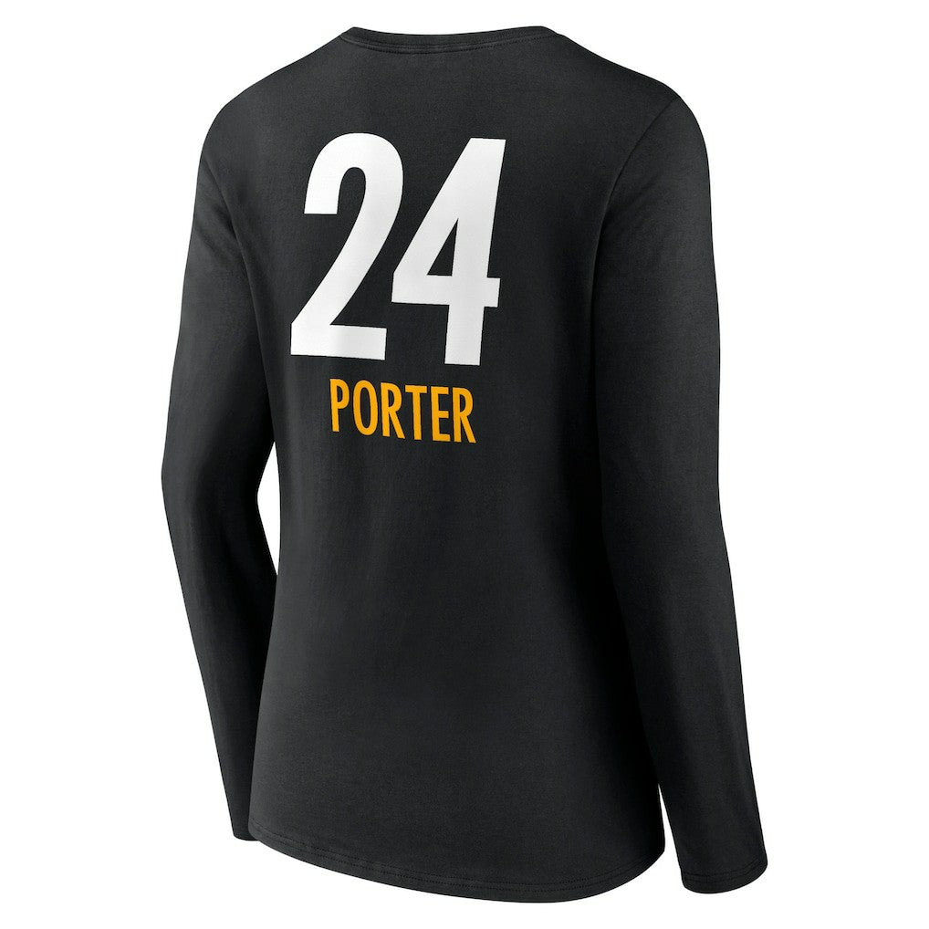 Joey Porter Jr.  Women's Team Wordmark Player Name & Number Long Sleeve V-Neck T-Shirt - Pittsburgh Steelers