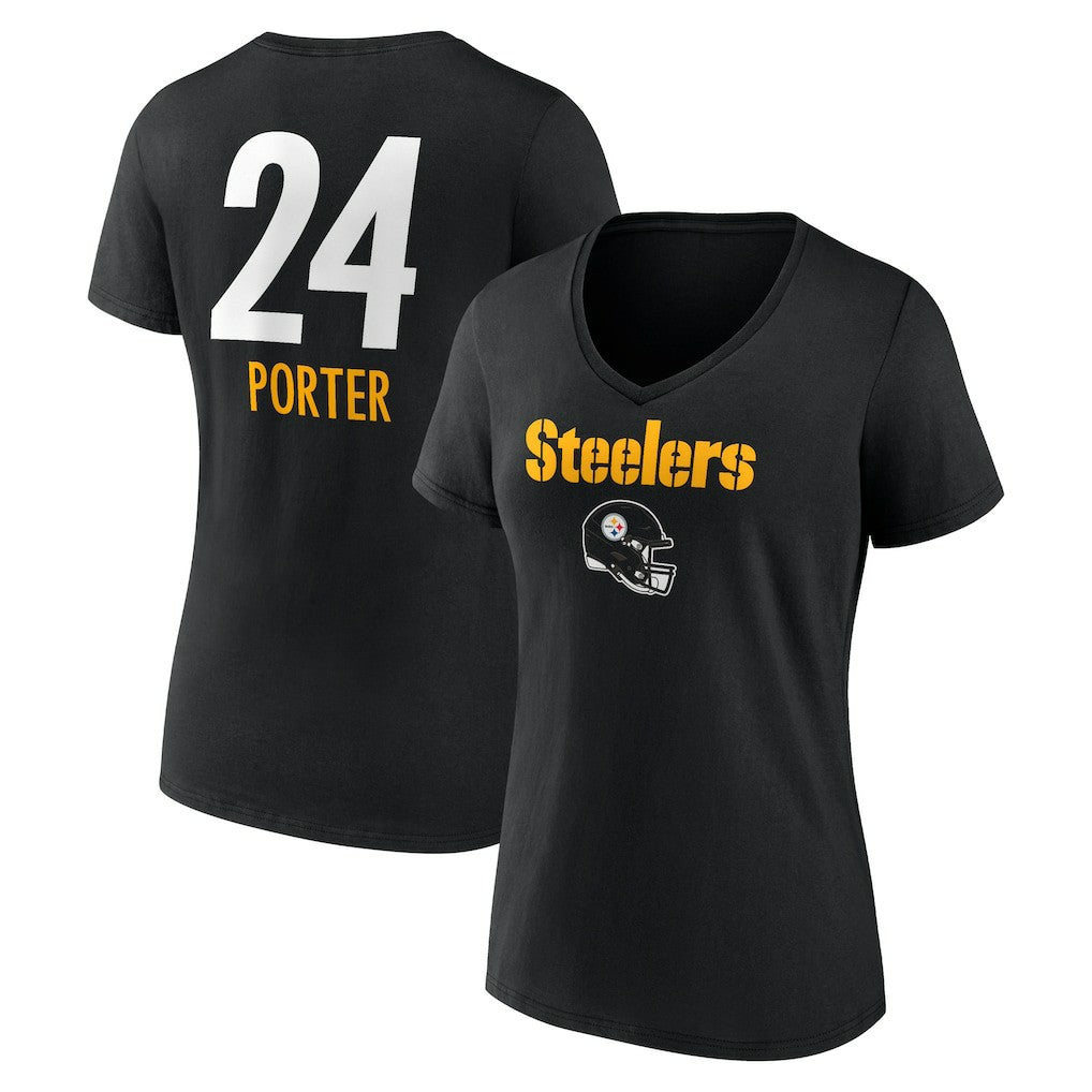 Joey Porter Jr.  Women's Team Wordmark Player Name & Number V-Neck T-Shirt - Pittsburgh Steelers