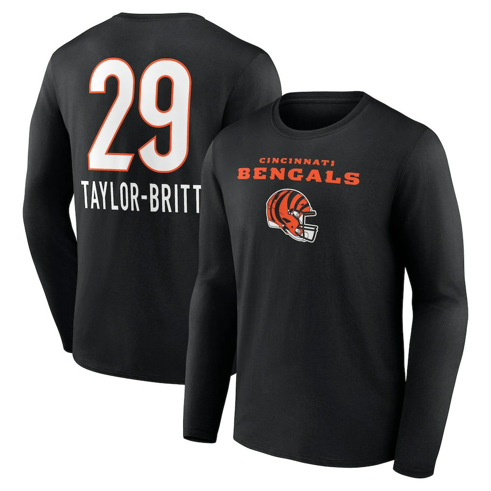 Cam Taylor-Britt  Team Wordmark Player Name & Number Long Sleeve T-Shirt - Cincinnati Bengals