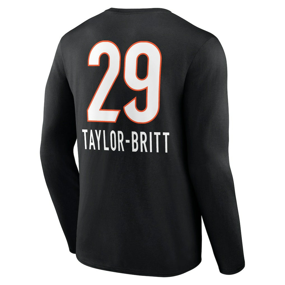 Cam Taylor-Britt  Team Wordmark Player Name & Number Long Sleeve T-Shirt - Cincinnati Bengals