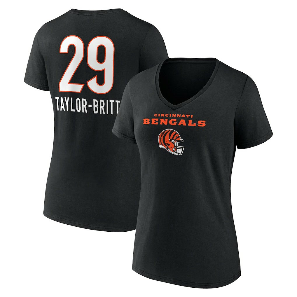 Cam Taylor-Britt  Women's Team Wordmark Player Name & Number V-Neck T-Shirt - Cincinnati Bengals