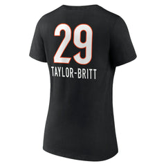 Cam Taylor-Britt  Women's Team Wordmark Player Name & Number V-Neck T-Shirt - Cincinnati Bengals