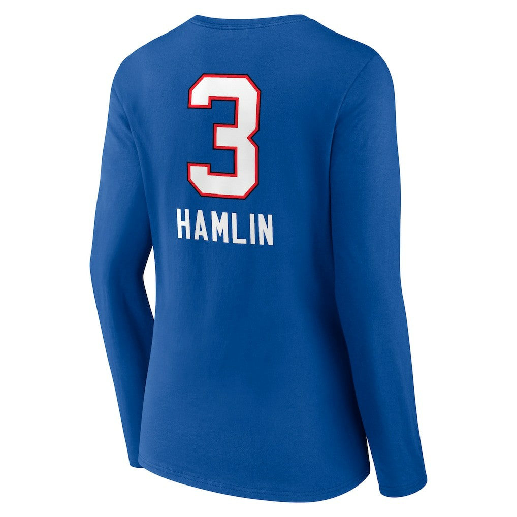 Damar Hamlin  Women's Team Wordmark Player Name & Number Long Sleeve V-Neck T-Shirt - Buffalo Bills