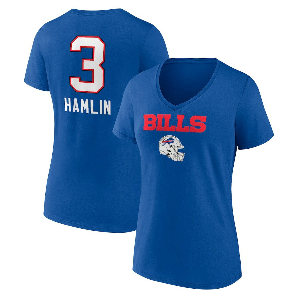 Damar Hamlin  Women's Team Wordmark Player Name & Number V-Neck T-Shirt - Buffalo Bills