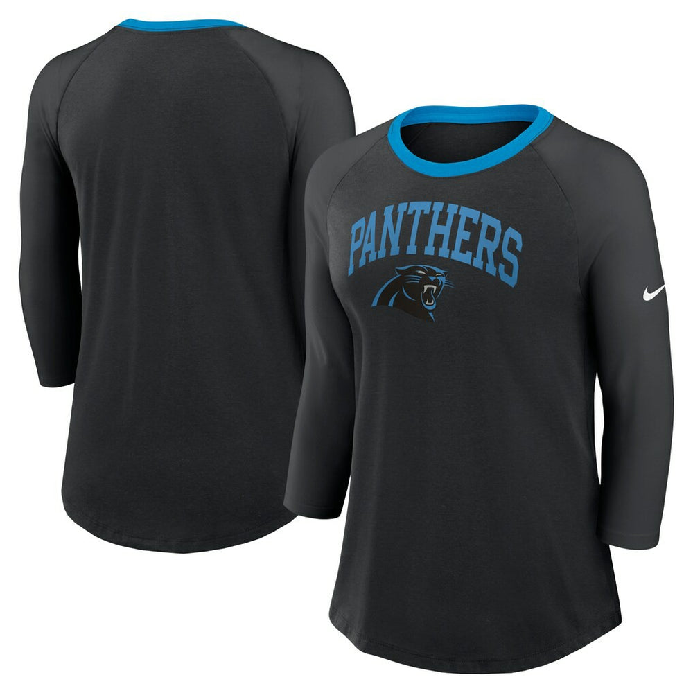 Women's 3/4 Sleeve Raglan Fashion Top - Carolina Panthers