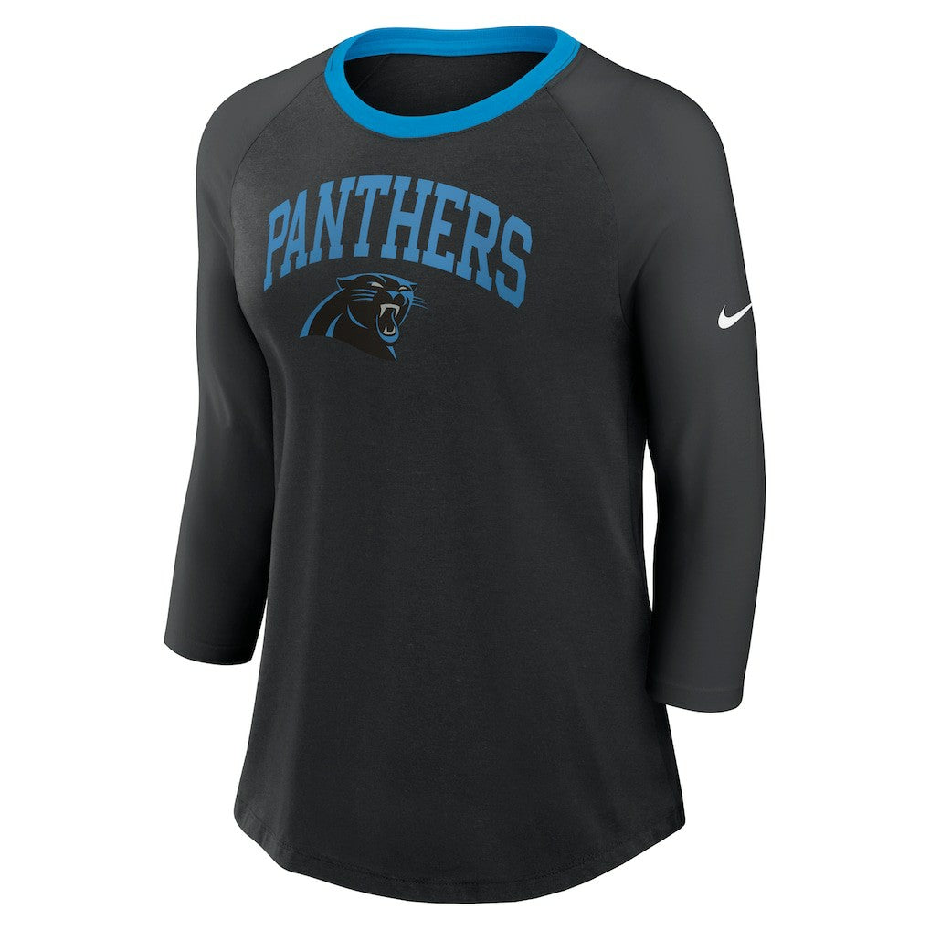Women's 3/4 Sleeve Raglan Fashion Top - Carolina Panthers