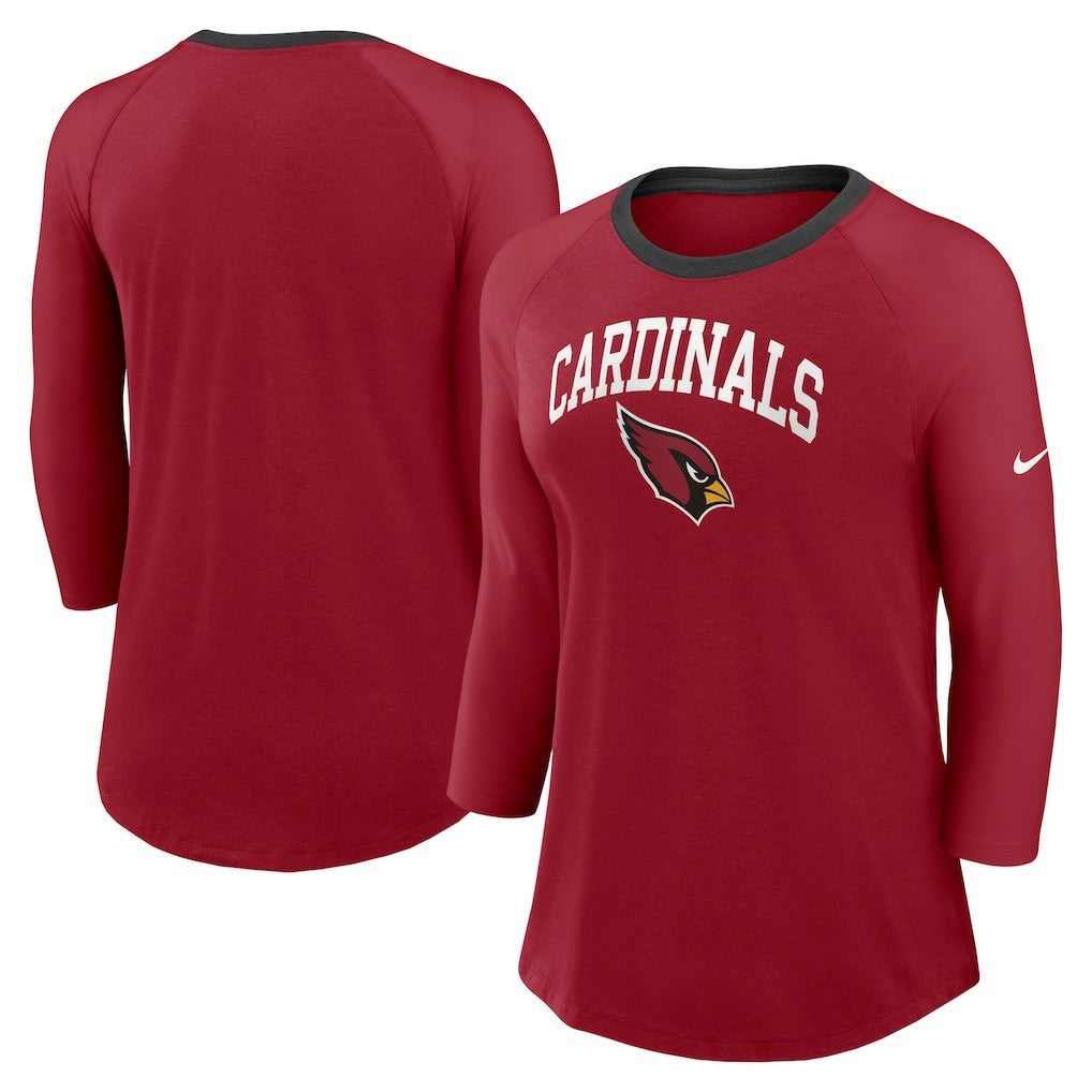 Women's 3/4 Sleeve Raglan Fashion Top - Arizona Cardinals