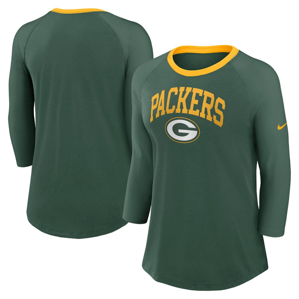 Women's 3/4 Sleeve Raglan Fashion Top - Green Bay Packers