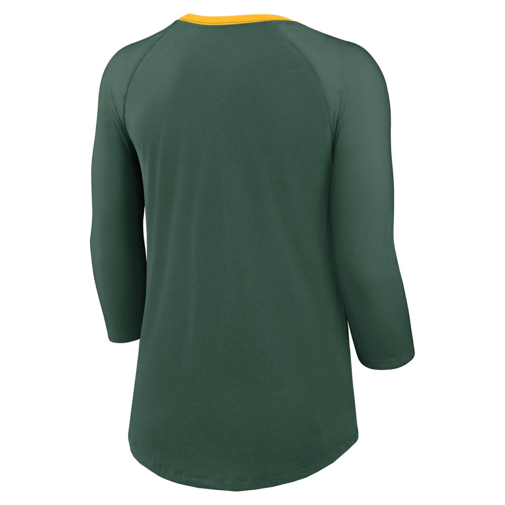 Women's 3/4 Sleeve Raglan Fashion Top - Green Bay Packers