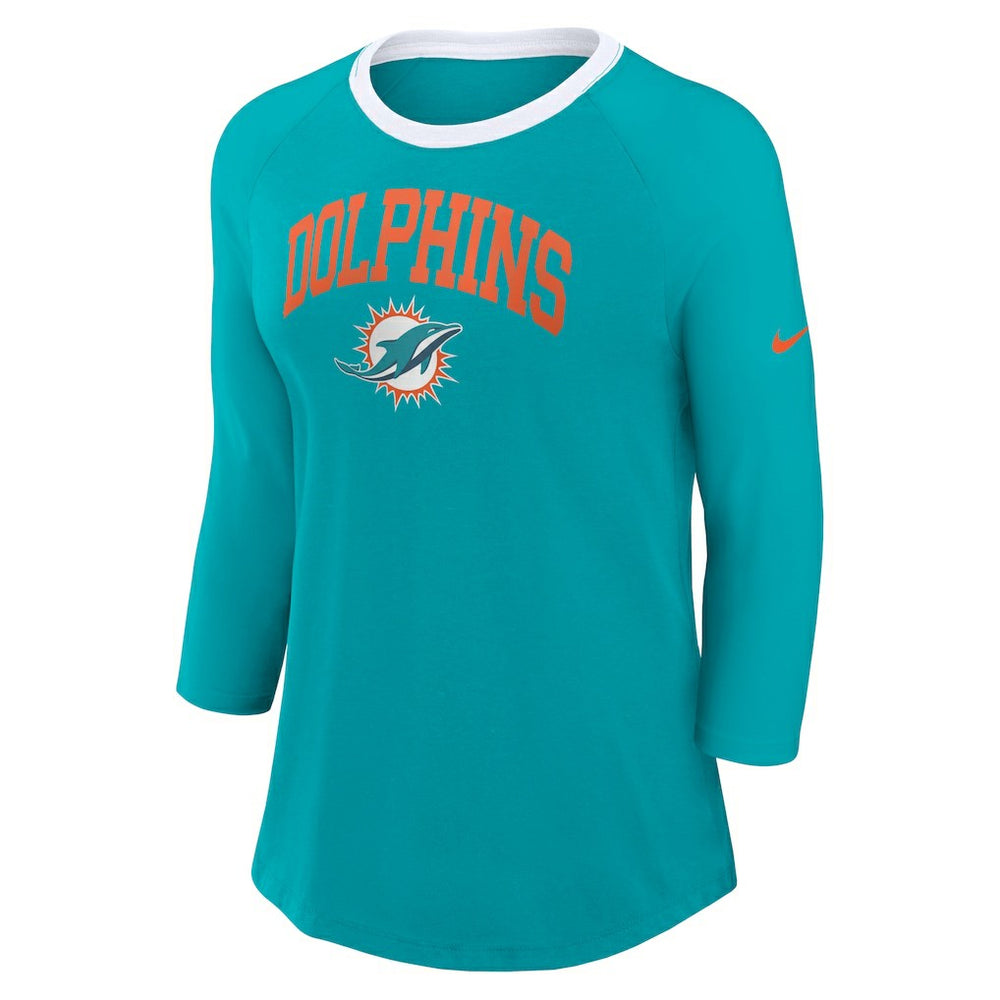 Women's 3/4 Sleeve Raglan Fashion Top - Miami Dolphins