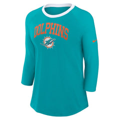 Women's 3/4 Sleeve Raglan Fashion Top - Miami Dolphins