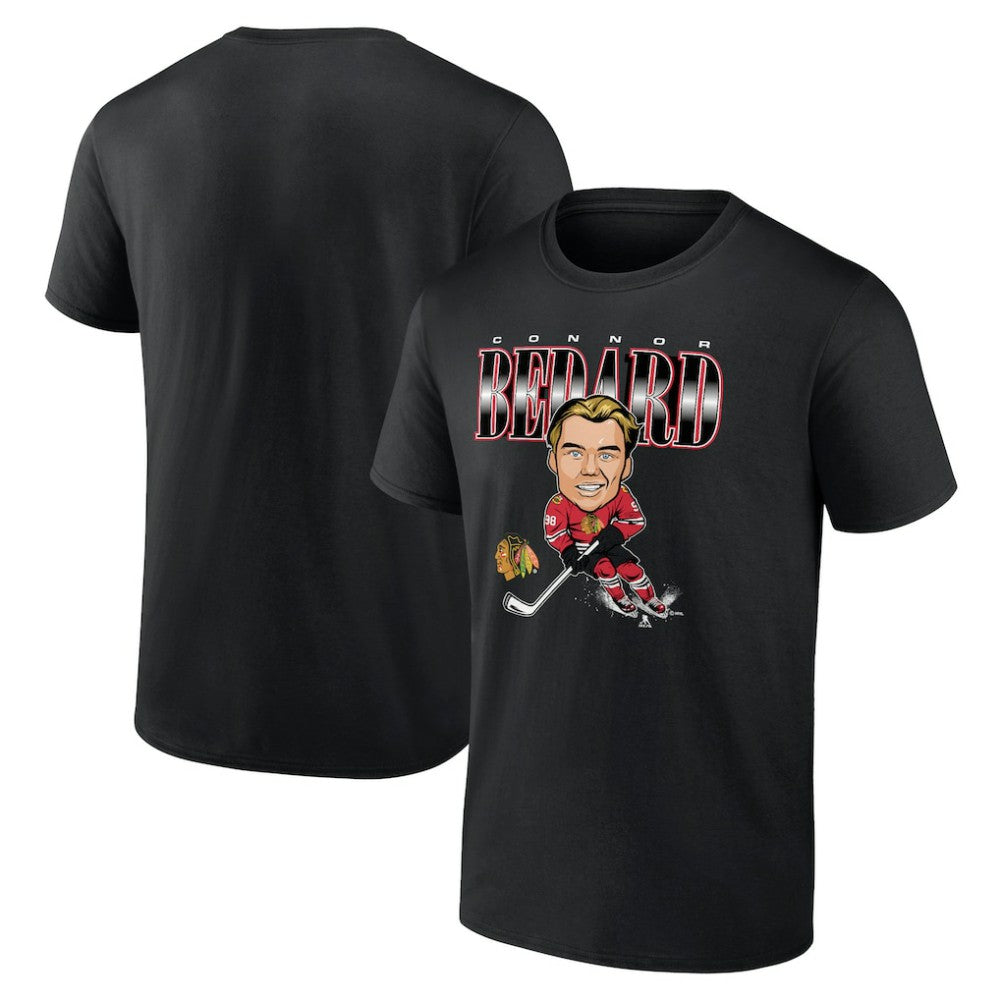 NHL Black Connor Bedard Chicago Blackhawks Fanatics Player Caricature T-Shirt