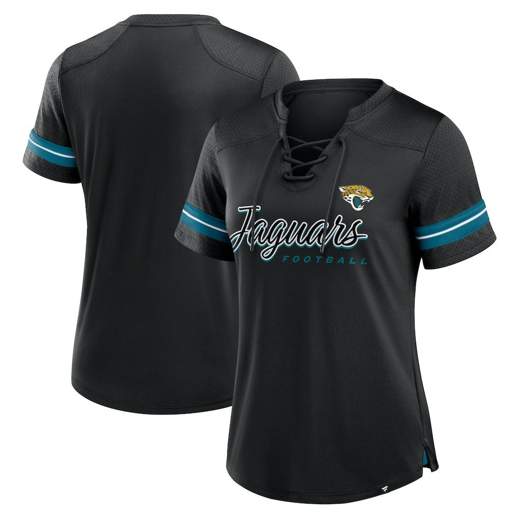 Women's Play Script Lace-Up T-Shirt - Jacksonville Jaguars