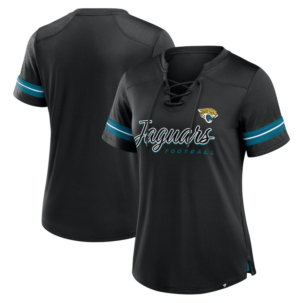 Women's Play Script Lace-Up T-Shirt - Jacksonville Jaguars