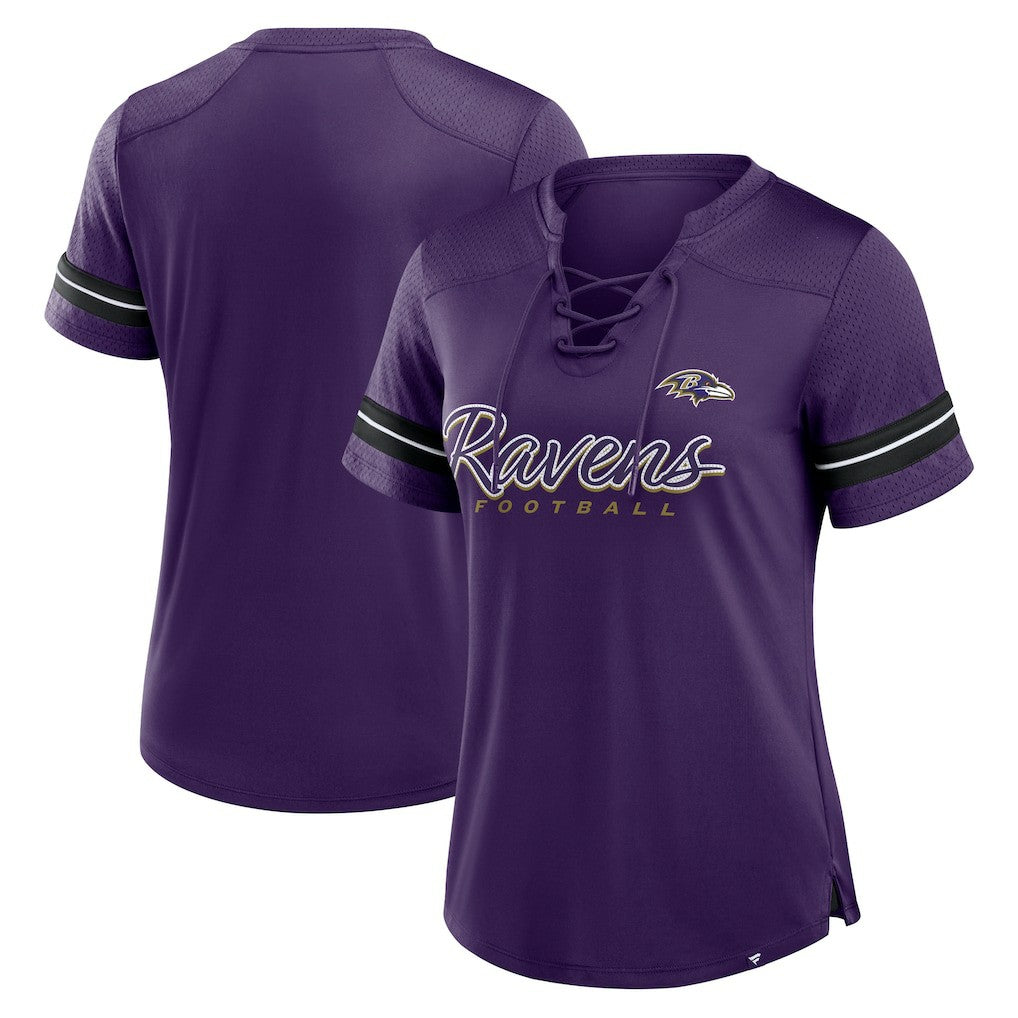Women's Play Script Lace-Up T-Shirt - Baltimore Ravens