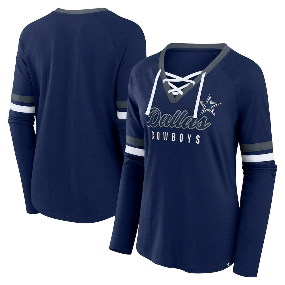 Women's Won and Done Lace-Up Long Sleeve Fashion Top - Dallas Cowboys