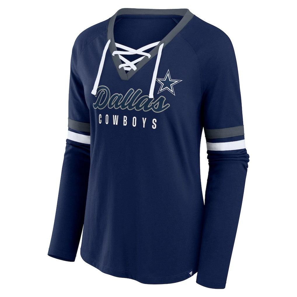 Women's Won and Done Lace-Up Long Sleeve Fashion Top - Dallas Cowboys