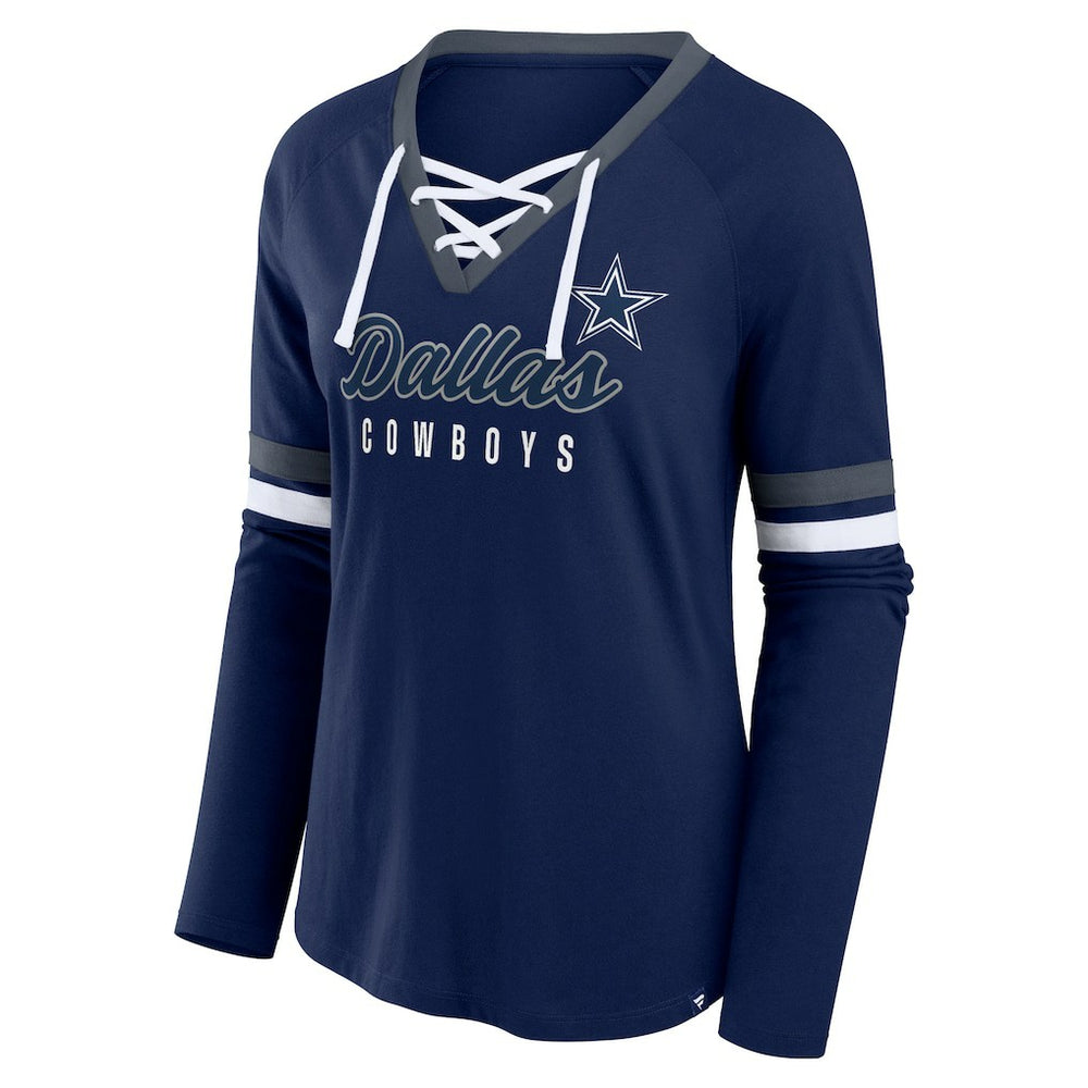 Women's Won and Done Lace-Up Long Sleeve Fashion Top - Dallas Cowboys