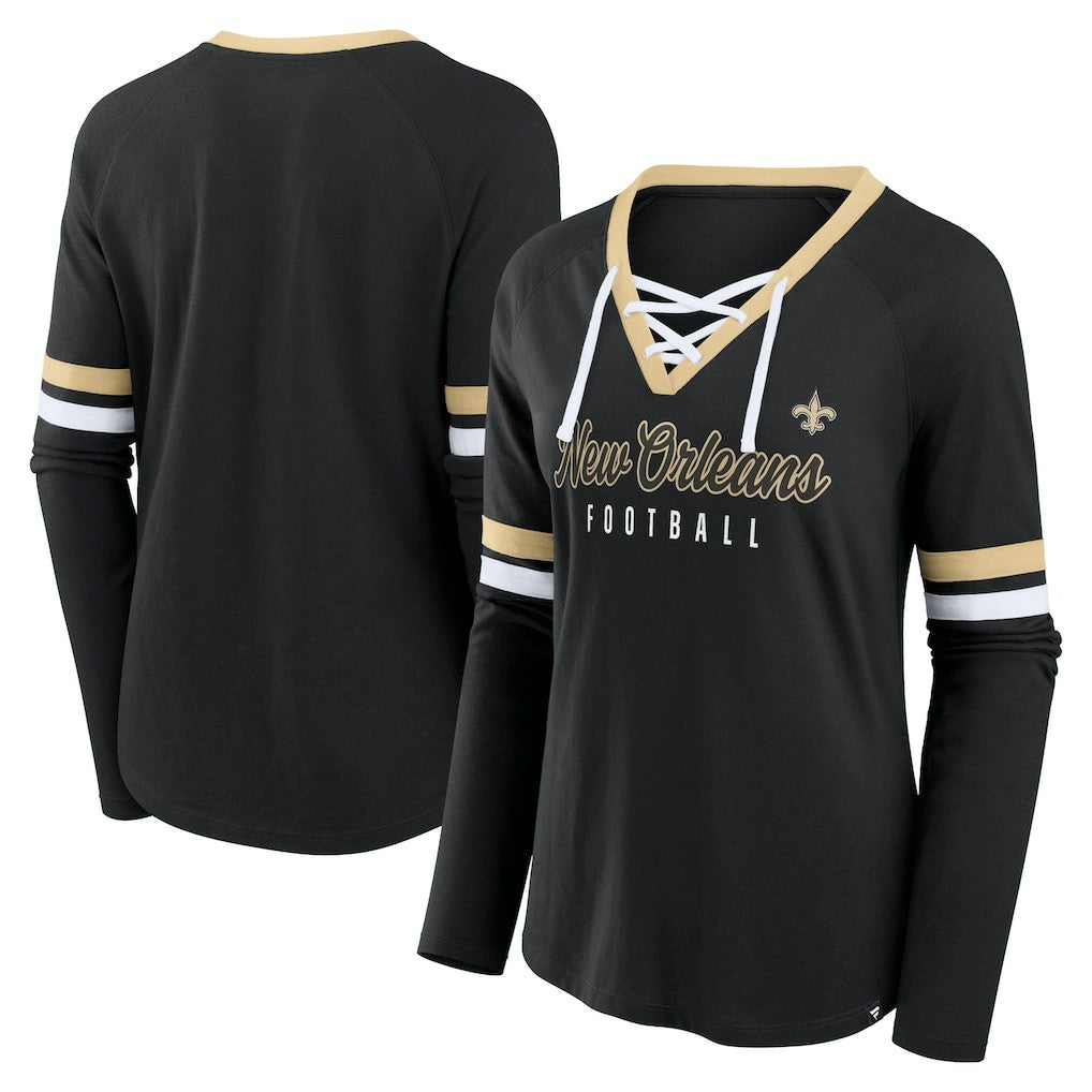 Women's Won and Done Lace-Up Long Sleeve Fashion Top - New Orleans Saints