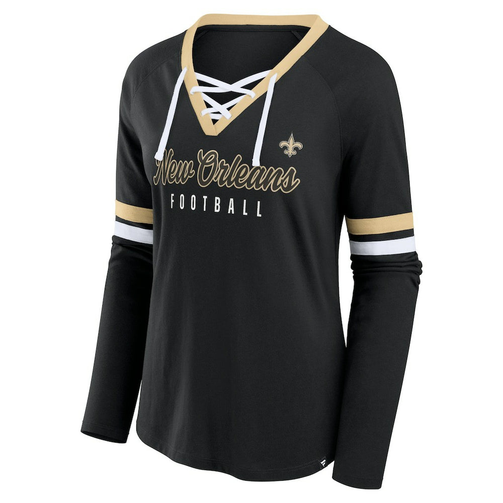 Women's Won and Done Lace-Up Long Sleeve Fashion Top - New Orleans Saints