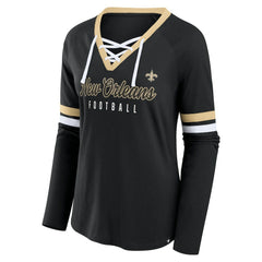 Women's Won and Done Lace-Up Long Sleeve Fashion Top - New Orleans Saints