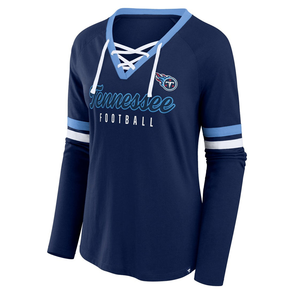 Women's Won and Done Lace-Up Long Sleeve Fashion Top - Tennessee Titans